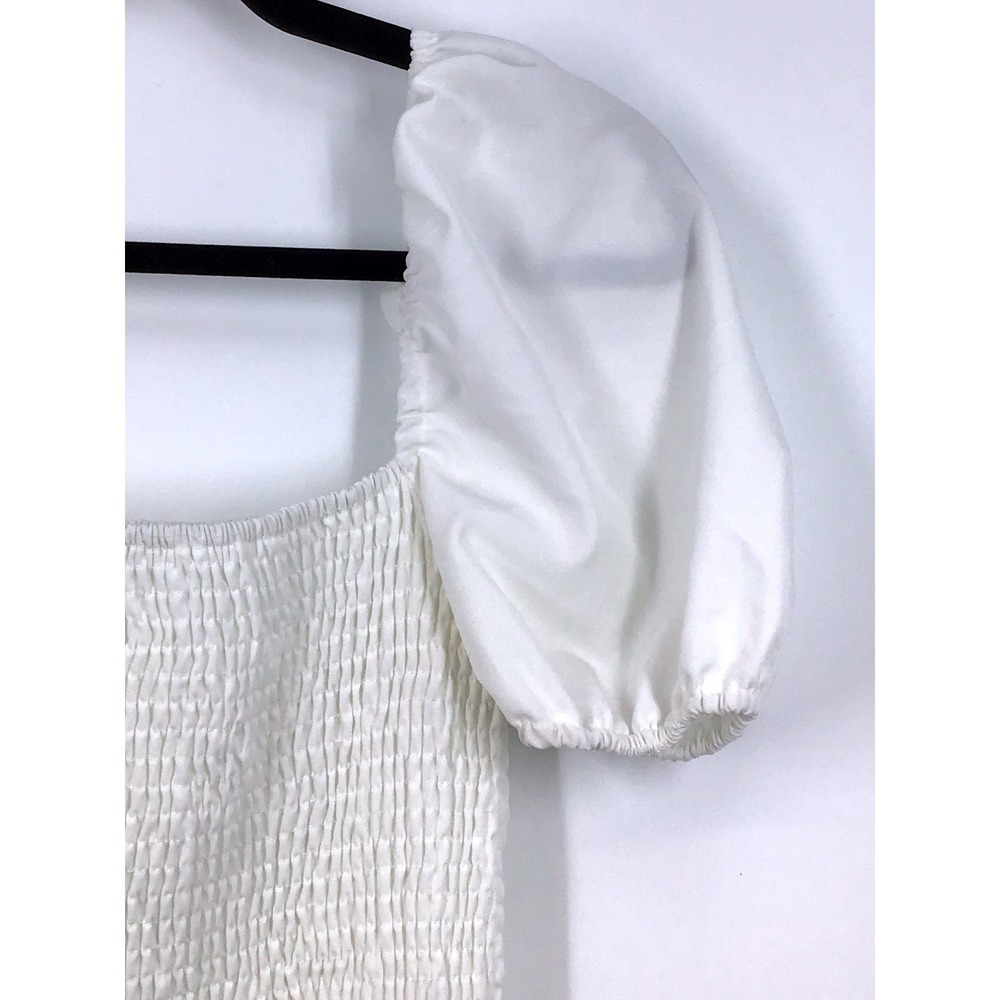 PrettyLittleThing White Smocked Puff Sleeve Square Neck Mini Dress Size 6‎ - Picture 8 of 8